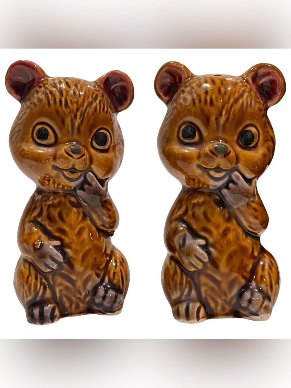 Vintage 1970s Ceramic Bear Salt and Pepper Shakers Kitschy Mid-Century Modern
